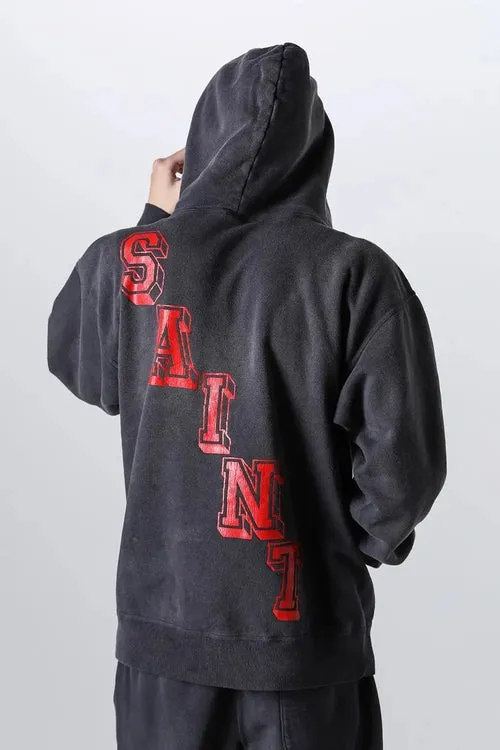 SAINT Mxxxxxx ANGEL HOODIE/BLK Angel Rebirth Crack Printed Retro Distressed Hoodie Assute dyeing, full-length spray-on fade, heavy fermentation wash, NEW VINTAGE texture, factory four-needle and six-thread workmanship, boneless patchwork, more comfortable to wear, genuine level crack print/accessories restored